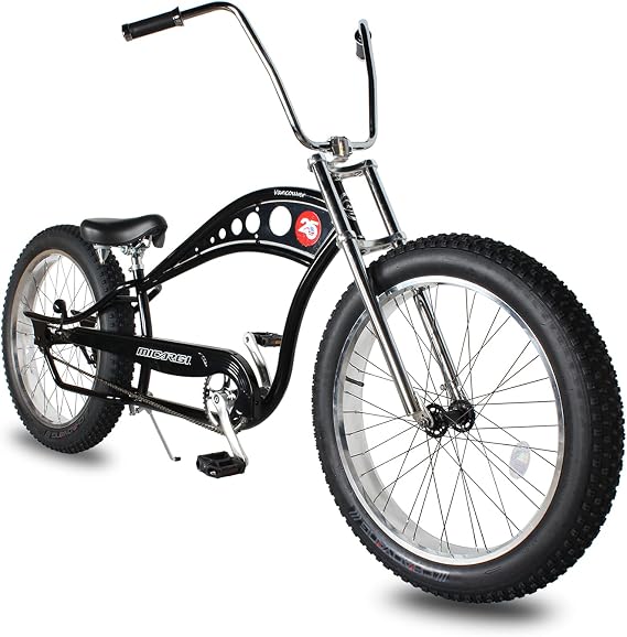 MICARGI 26 Vancouver Complete Cruiser Bikes Stretch Steel Frame Single-Speed & 7-Speed High Rise Handlebars & Low Handlebars Fat Tires Adult Beach Cruiser Chopper Bike Multiple Color