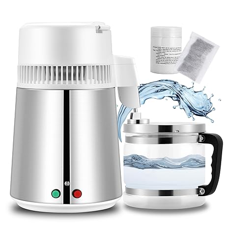 Destilliergerät Wasser Destilliergerät 4L Edelstahl Wasserdestillierer Wasser-destilliergerät Wasserdestilliergeräte Water Distiller für Reinwasser Destillieren zu Hause mit Glaskanne 220V