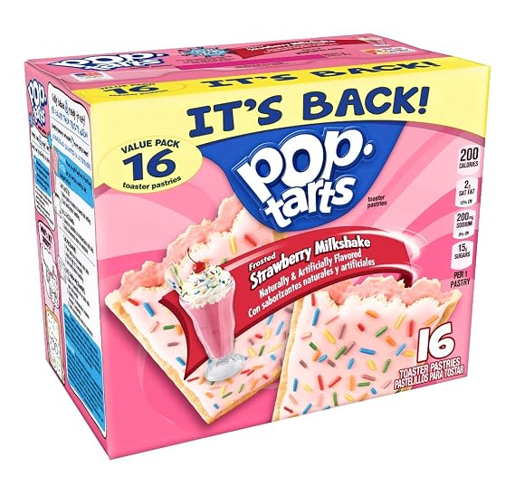 Kelloggs Pop-Tarts Breakfast Toaster Pastries, Frosted Strawberry Milkshake, 28.2 oz, Value Pack (16 Count)