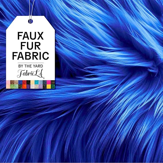 FabricLA Faux Fur Fabric - Artificial Craft Fur - 18" X 60" Inch Wide - Fur Fabric for Craft Supply, DIY Furry Plush Projects, Sewing, Material, Decoration, Upholstery, Royal Blue, Half Yard