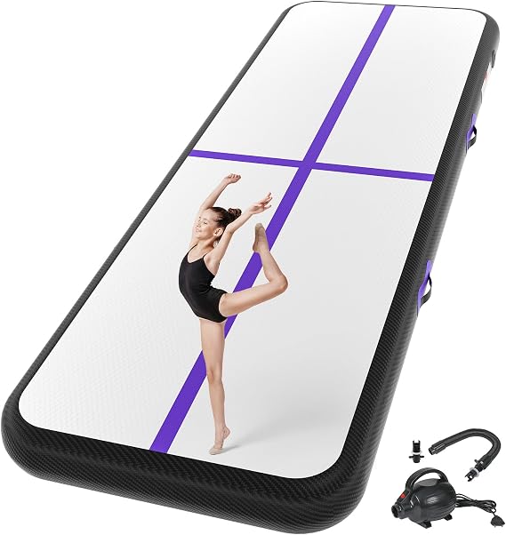 Inflatable Gymnastics Mat - 10ft/13ft/16ft/20ft/Air Tumbling Track Mat - 4/8" Thick for Home, Training, Cheerleading, Yoga, Water - Pump Included