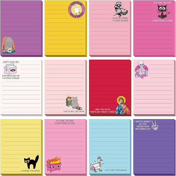 12 Pcs Funny Sticky Notes for Work 4x3 Inches Sarcastic Self Adhesive Notepads Novelty Memo Pads for Office Coworker Gifts Employee Appreciation Supplies(Funny-Lines,Pink Tones)