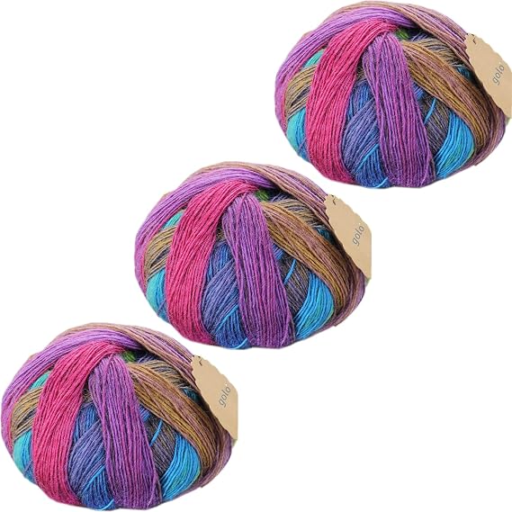 golo 3 Balls Gradient Wool Yarn for Hand Knitting Self-Striping Variegated Wool Yarn 3-6001