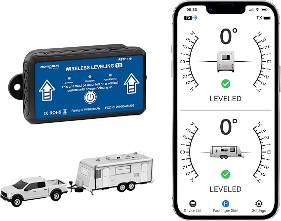 Wireless RV Leveling System Bluetooth APP Leveler Trailer Level | Low-power auto-wake (switchless), 1-charge lasts 1 year. Magnetic easy-detach design, Drone-grade 6-axis gyroscope