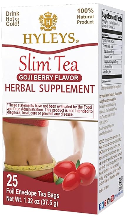 HYLEYS Slim Tea Goji Berry Flavor - Weight Loss Herbal Supplement Cleanse and Detox - 25 Tea Bags (1 Pack)