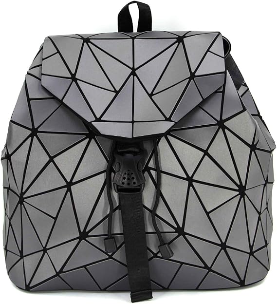 Ulalaza Geometric Backpack Holographic Reflective Backpacks Fashion Backpack