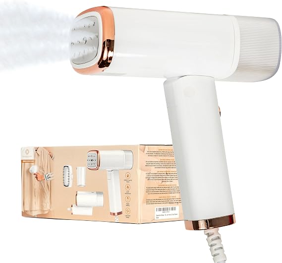 Travel Essentials : Steamer for Clothes - Home or Travel Steamer & Iron, White with Rose Gold Accents, 1000W Steam, Fast Heat Up, Removes Wrinkles in Seconds, a must-add to Travel Accessories