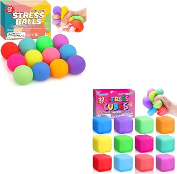 12 Pack Slow Rising Stress Ball and 12 Pack Slow Rising Stress Cube, Stress Balls for Kids Adults,Squishy Toys for Kids, Classroom Prize Box Party Favors