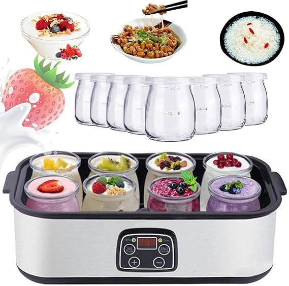 1400ml Digital Yoghurt Maker with 8 Glass Jars, Automatic Yogurt Maker Machine with Adjustable Temperature & Timer, Multi-Function Electric Yogurt Makers for Health