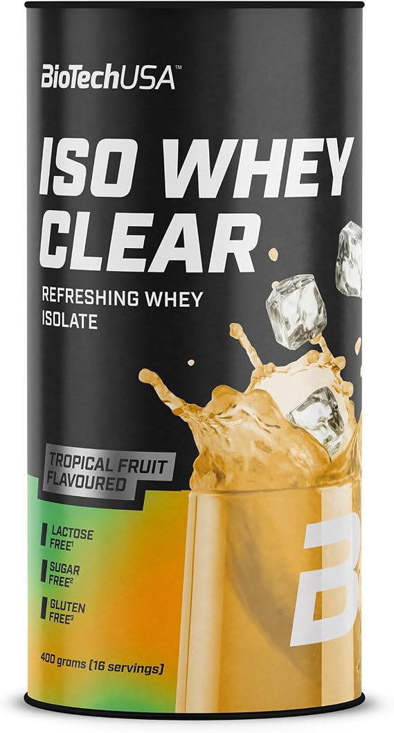 BioTechUSA Iso Whey Clear | Whey Protein Isolate Drink Powder | 21 g Protein per Serving | Lactose, Sugar and Gluten Free, 400 g, Tropical Fruit