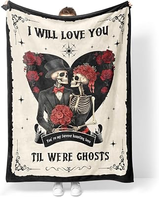 Moyel Valentines Day Goth Skeleton Ghost Romantic Throw Blanket for Couples Gothic Decor - Gifts for Her Him Wife Husband on Anniversary Birthday, 60 x 50