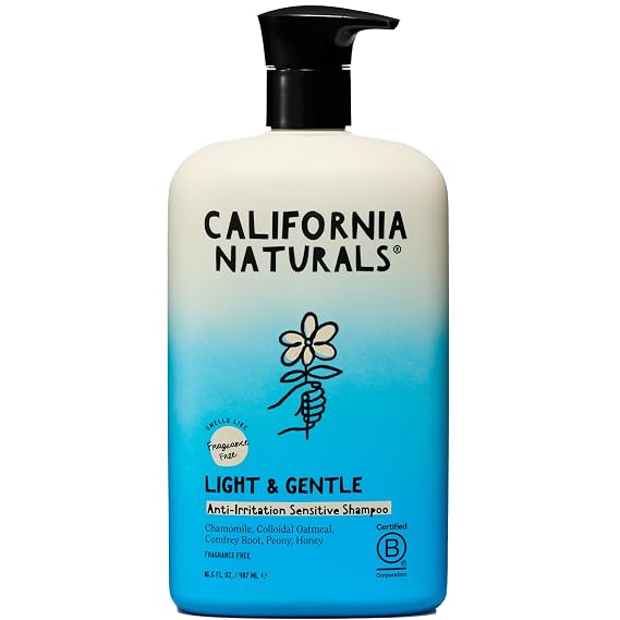 California Naturals Light & Gentle Hair Shampoo for Sensitive Scalp with Aloe Vera, Hydrating, Vegan, Natural, Cruelty, Silicone, Paraben, and Sulfate Free, for Women & Men, All Hair Types, 16.5 fl oz