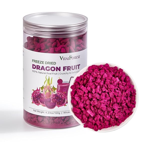 Freeze Dried Dragon Fruit 4.23oz (120g) 100% Red Dragon Fruit (Pitaya) Crispy Pieces, Crunchy Dehydrated Dragonfruit for Smoothies, Baking, Drinks & Snacking No Sugar Added