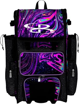 Boombah Rolling Superpack BaseballSoftball Gear Bag - Telescopic Handle - Holds 4 Bats - Wheeled Version - Supernova - Multiple Colors