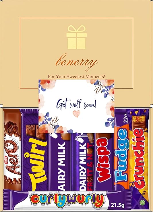 Benerry Chocolate Gift Box Hamper - 8 Treats Get Well Soon Gift - Dairy Milk Style Sweet Box of Chocolates