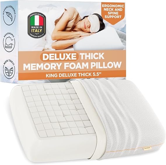 Technogel Cooling Gel Pillow Memory Foam - Deluxe Infused Cooling Night Pillow with Thick Gel Comfort for Mellow Sleeping, Neck & Spine Support, Soft Side Sleepers Bedding, King Size (5.5" Thick)
