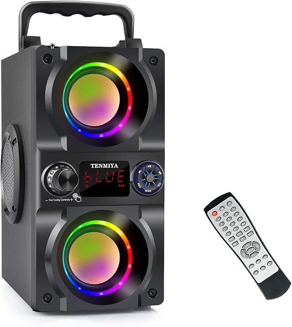 Bluetooth Speaker, 40W (60W Peak) Portable Wireless Speaker with Colorful Lights, Double Subwoofer Heavy Bass, FM Radio, MP3 Player, Bluetooth 5.0, Loud Stereo speakers for Home Outdoor Party Camping