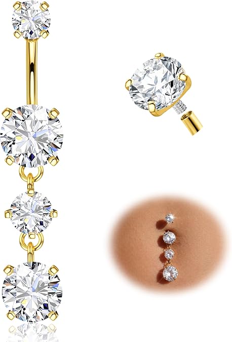 Tungary G23 Titanium Belly Button Rings for Women 14G Internally Threaded