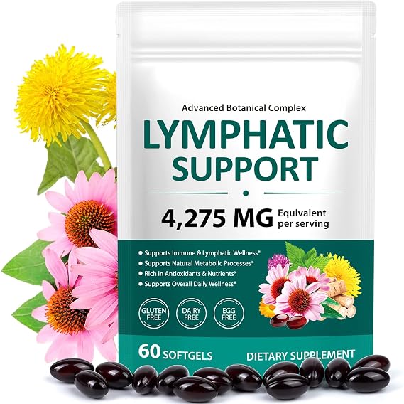 Lymphatic Support Supplement, 60 Softgels Botanical Complex with Dandelion, Burdock Root, 21 Herbs for Immune Health and Overall Wellness