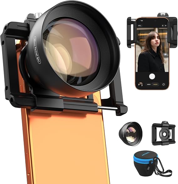 APEXEL 2X 50mm Portrait Telephoto Phone Camera Lens Attachment | F1.05 Cell Phone Lens Attachments with 17mm Universal Clip, Compatible with iPhone 17/16/15 and Samsung S25/26 and more