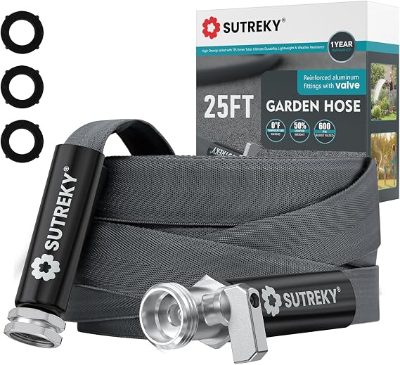 25ft Garden Hose, Ultra Lightweight All-Weather Water Hose, Durable & Flexible, Built-in Valve, Leak-free Connections, TPU Water Hose, Drinking Water Safe