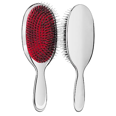 Sibba Anti-static Hair Brush Paddle Massage Hair Extension Brush Professional Detangle Natural Bristle Cushion Nylon Brush Comb for Long Thick Wavy Hair Silver