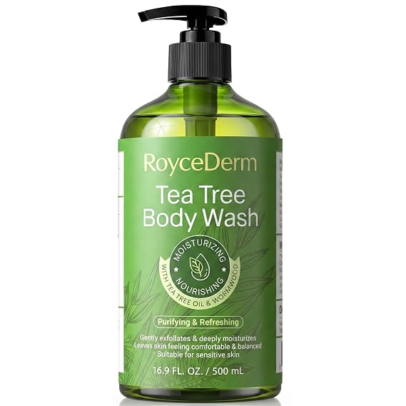 Roycederm Tea Tree Body Wash & Soap, Purifying and Refreshing Body Cleanser with Tea Tree Oil & Wormwood, Moisturizing Body Wash Helps Soothe Skin, Suitable for Men and Women, 16.9 Fl Oz
