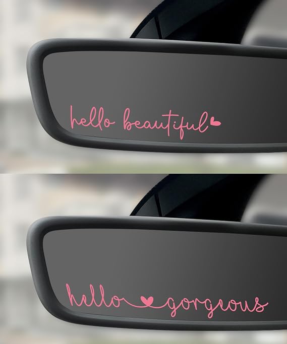 bylikeho Car Decals,Car Accessories,Car Stickers and Decals,Hello Beautiful Mirror Decal,Car Rear View Mirror Sticker,Vinyl Car Decals,Used in Car Window Rearview Mirror (Pink)
