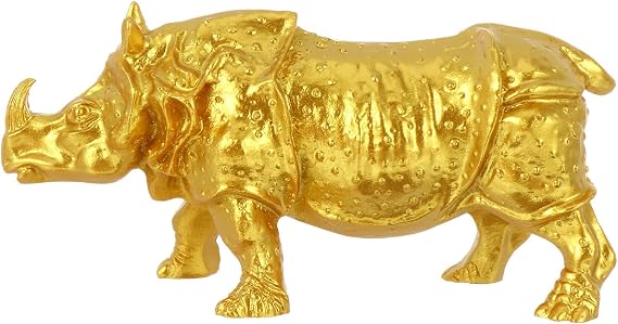 Gold Rhino Figurine Desktop Decor Miniature Animal Ornament for Home Office Vivid Charming Craft Display Detailed Small Sculpture
