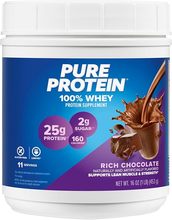 Pure Protein Powder, Rich Chocolate, Low Sugar, Gluten Free, 1 lb, Whey | High Protein