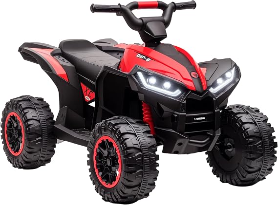 Aosom 12V Kids ATV Quad Car, 4 Wheeler, Forward & Backward Function, Red | Four Wheeler for Kids, Wear-Resistant Wheels, Music, Up to 3.7 MPH, Electric Ride-on ATV for Toddlers