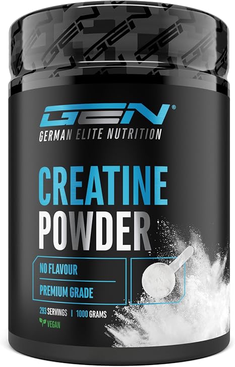 Gen German Elite Nutrition Creatine Monohydrate Powder - 1 kg / 1000 g 293 servings - microfine soluble - mesh factor 200 - laboratory tested - vegan - no unnecessary additives