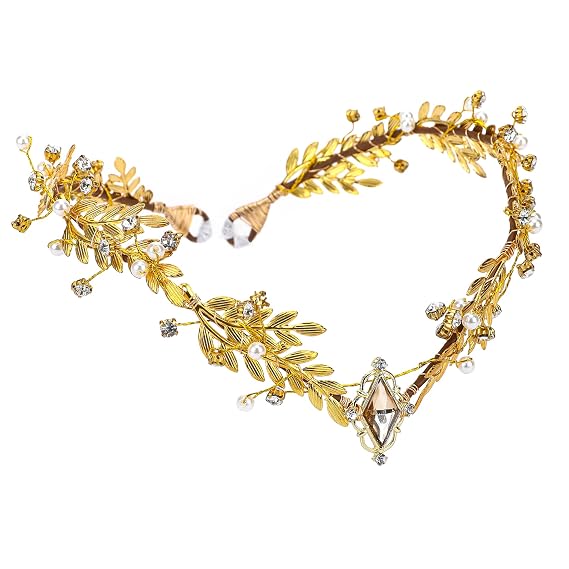 RENEMEGO Renaissance Accessories Fairy Crown - Elf Gold Leaves Headpiece Elven Headband Woodland Tiara for Women Renfaire Cosplay Dress Up Photoshoot Accessories