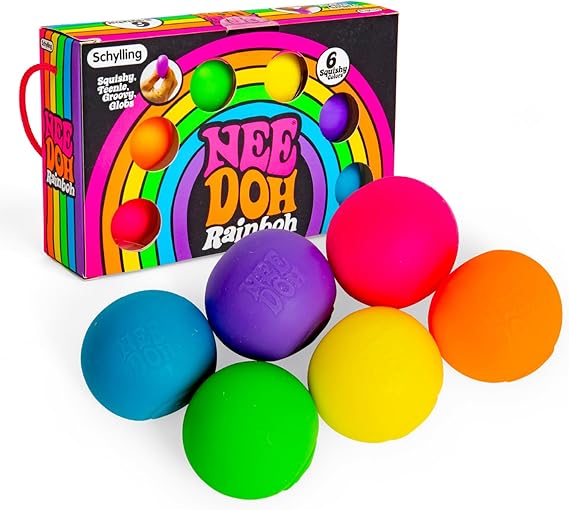 Schylling NeeDoh Rainboh Teenie - Sensory Squeeze Toy - Contains 6 Mini Groovy Globs - 1.5" Wide - Multicolored
