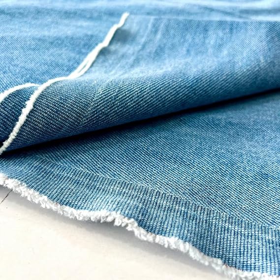Light Blue Stonewashed Softened Denim Fabric, 100% Cotton, 10 Ounce Heavy Denim, Cotton Fabric by The Yard (150 cm,1.5 Meters,or 1.64 Yards)