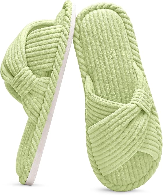 Evshine Summer House Slippers for Women Corduroy Open Toe Indoor Slippers