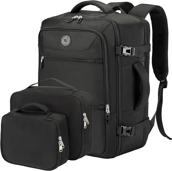 SHRRADOO Travel Backpackfor Women Men, with Storage Cosmetic Bag Set 3pcs