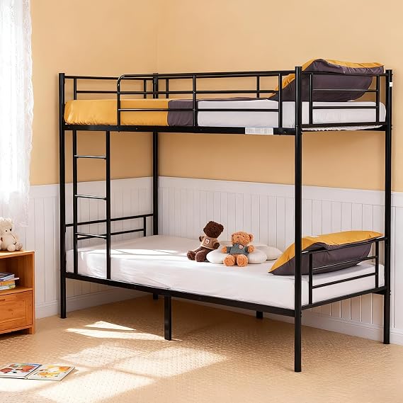 Karl home Metal Bunk Bed Twin Over Twin with Built-in Ladder, Black
