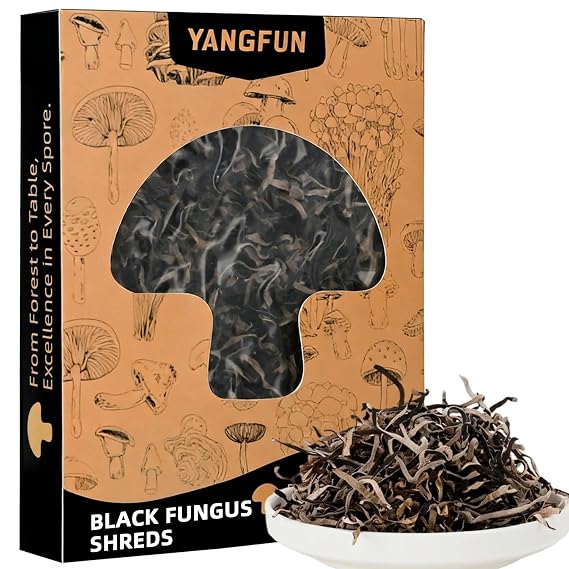 YANGFUN Shredded Dried Black Woodear Mushrooms, Natural Umami Flavor, Protein Rich,8oz,black fungus,dehydrated mushrooms for cooking,Vegetarian mushrooms,dehydrated mushrooms,Vacuum packaging