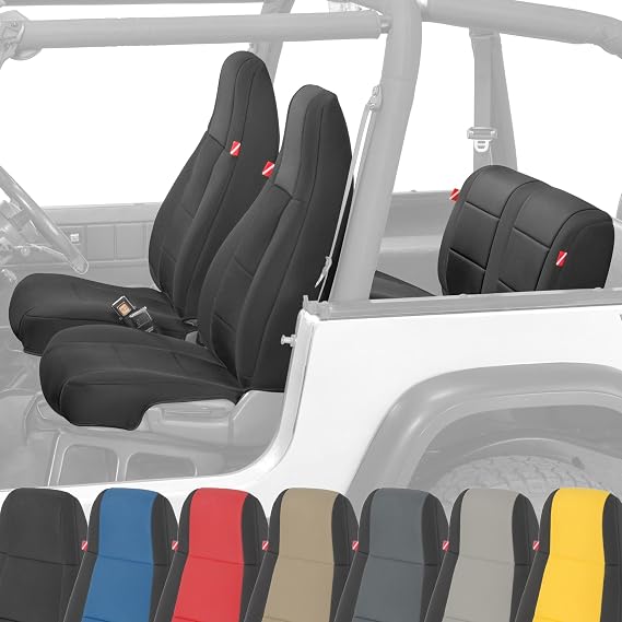 Diver Down Neoprene Seat Cover Set - Fits Jeep YJ 1987-1995 Wrangler - Front and Back Seat Set - Waterproof Custom Fit - Soft Padded Cushion Feel (Without Jeep Logo, Black, 87-90)