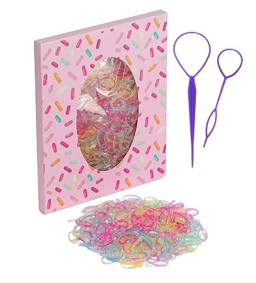 Tiny Hair Ties 1000 Pcs Elastic Rubber Hair Bands for Baby Girl Kid Toddler with 2 Braid Tools Jelly Color