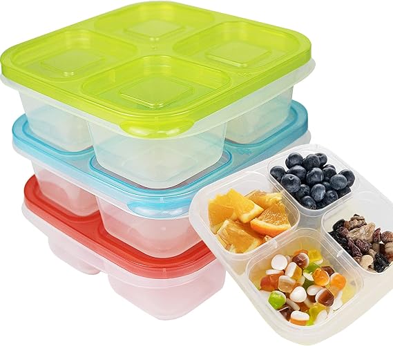 Finorder 4-Compartment Food Containers, Lunchable Snack Containers, 3 Pack
