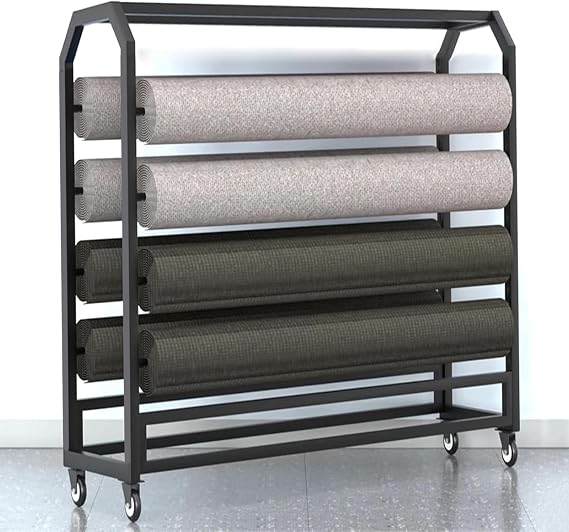 Commercial Fabric Roll Storage Rack with Adjustable Rod Brakeable Wheels, Movable Heavy Duty Steel Display Rack for Fabric Roll/Wallpaper/Tablecloth/Wrapper Organizer (8 Rods)