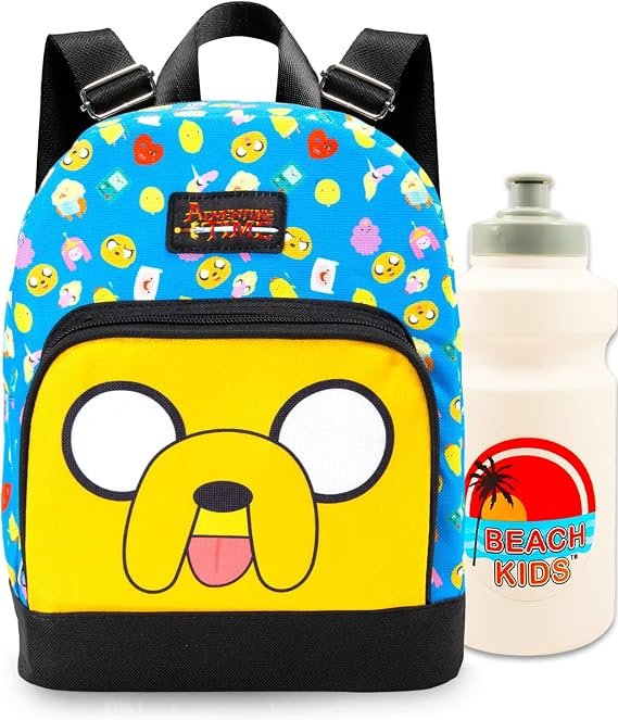Adventure TIme Mini Backpack - 10" Exclusive Woven Small Backpack with Front Pocket and Water Bottle Bundle | Adjusts to Fit Adults, Teens, Kids