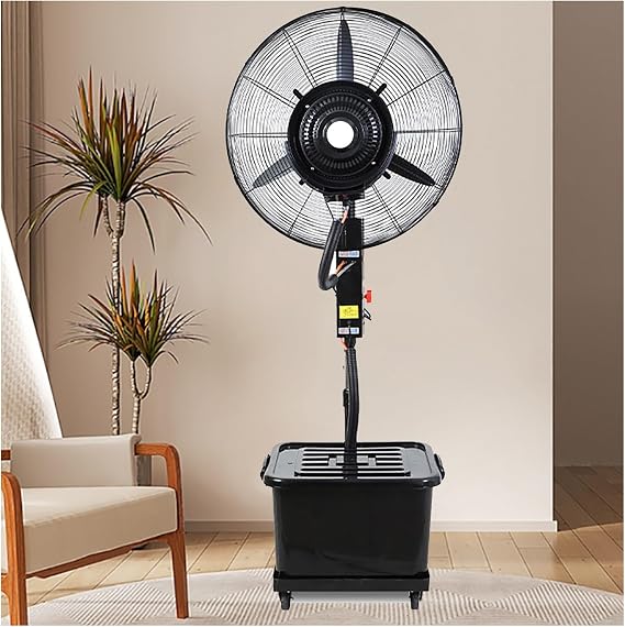 Standing Misting Fan Floor Fan, Heavy Duty Pedestal Fan, Outdoor Oscillating Fan ,Spray Fan for Patios, 3-Speed, 10 Gal Standalone Tank, With universal wheels on the bottom, easy to move(Adjustable,75