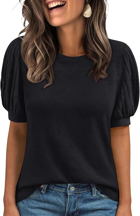 AUTOMET Womens Short Sleeve Tops Fall Sweater Dressy Casual Blouses 2026