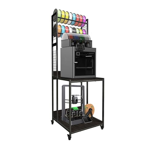 3D printer stand with double-layer 3D printer filament storage shelf, TR22 heavy duty mobile printer table with wheels for storage and organization of
