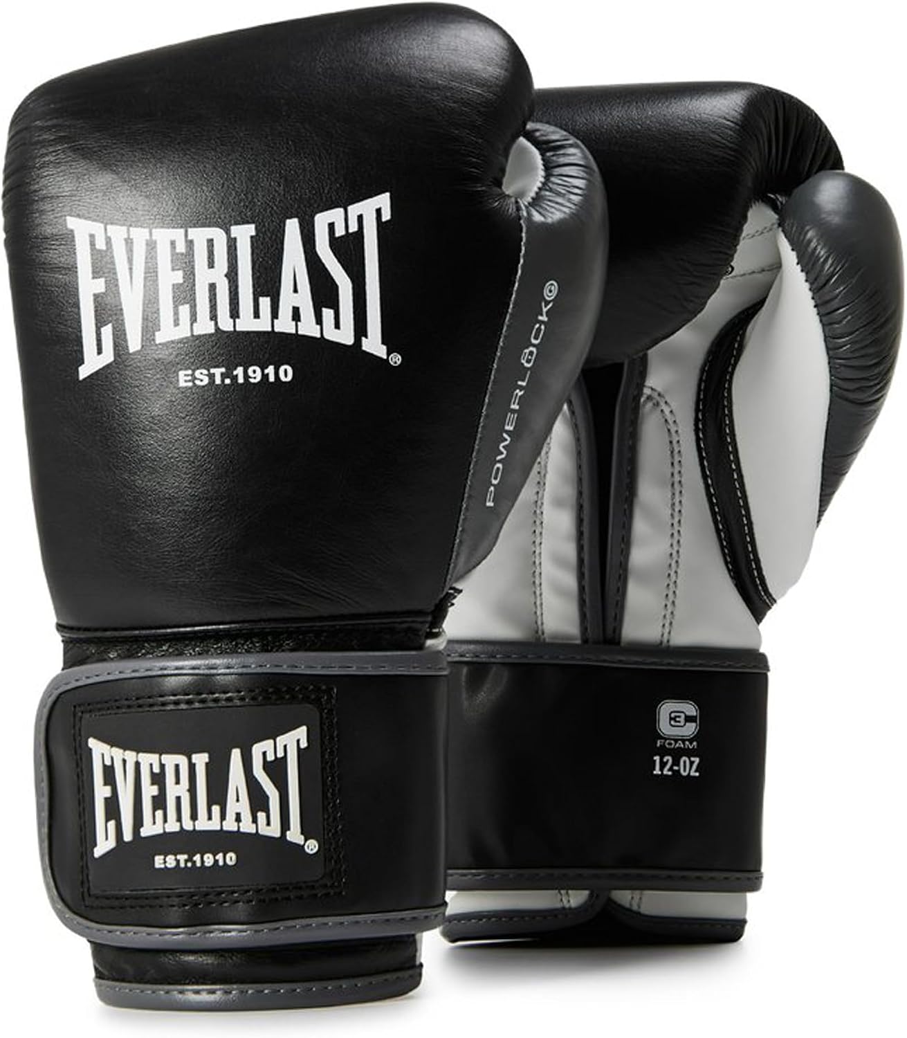Everlast Powerlock OG Advanced 16oz Boxing Gloves, Black/White Boxing Gloves for Bags, Mitt Work & Sparring, Hook & Loop System, EverDri, C3 Foam Technology, Ergonomic Grip - Authentic Everlast Gear