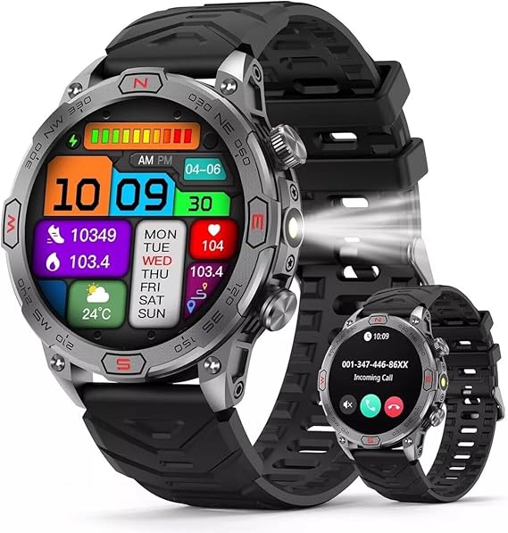 Smart Watch for ZTE Nubia Red Magic 6 - with LED Flashlight, 1.43" AMOLED Display, Outdoor Smartwatch with Compass/Altitude/Air Pressure, Waterproof Fitness Tracker Watch