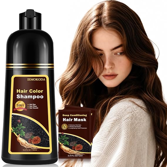 Fedulili Instant Coffee Hair Dye Shampoo for Gray Hair 3 in 1, Natural Hair Color Shampoo for Women Men Brown Colors in 10-15 mins, 100% Coverage Long Lasting Brown Hair Dye 17.5 Fl Oz